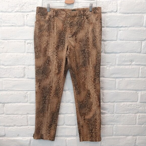 Lauren Ralph Lauren Pants Womens 12 Petite Brown Tan Snake Animal Print Stretch. - Picture 1 of 11